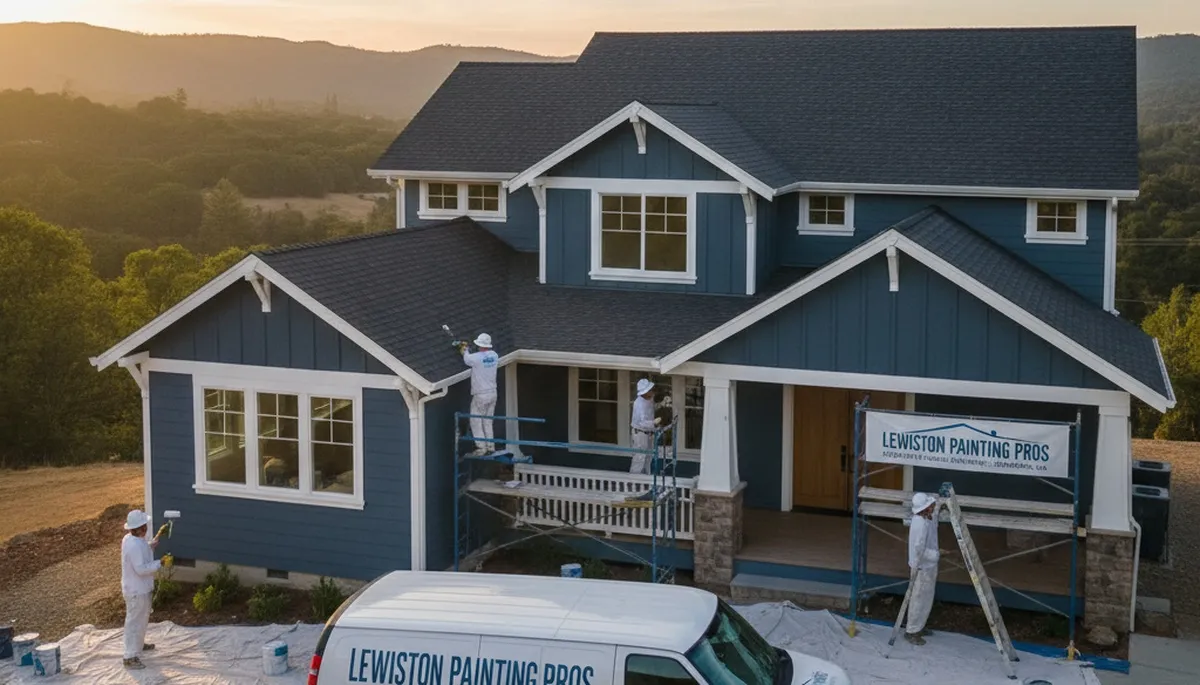 Professional house painters in Redding CA applying exterior paint to a home
