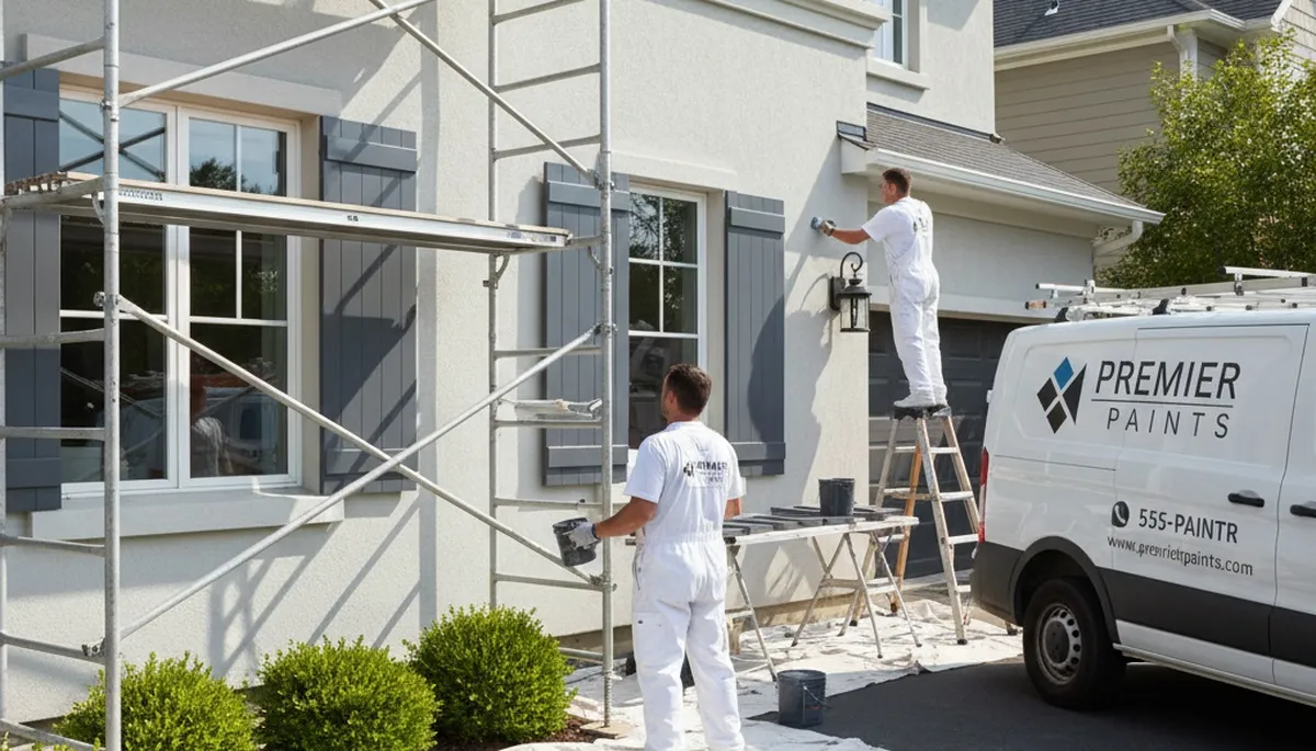 Professional painter refinishing exterior shutters with UV-resistant paint in Redding, CA