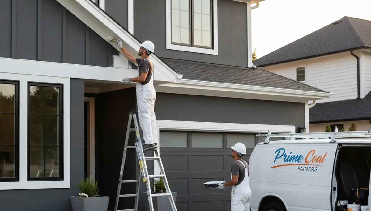 Professional trim and fascia painting on a home exterior in Redding, CA by expert house painters